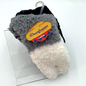 Dearfoams‎ Crew Fuzzy Slipper Cabin Socks Shoe Size 4-10 - 2 Pack - Black/Grey